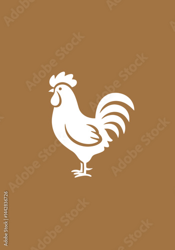 White Rooster Silhouette on a Brown Background