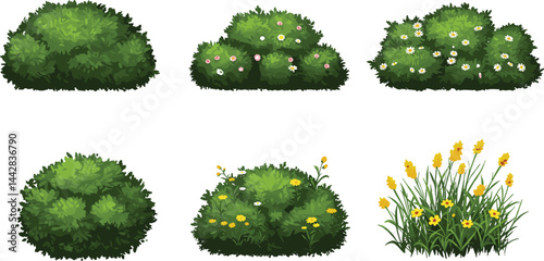 Vector watercolor blooming flower tree or forest side view isolated on white background