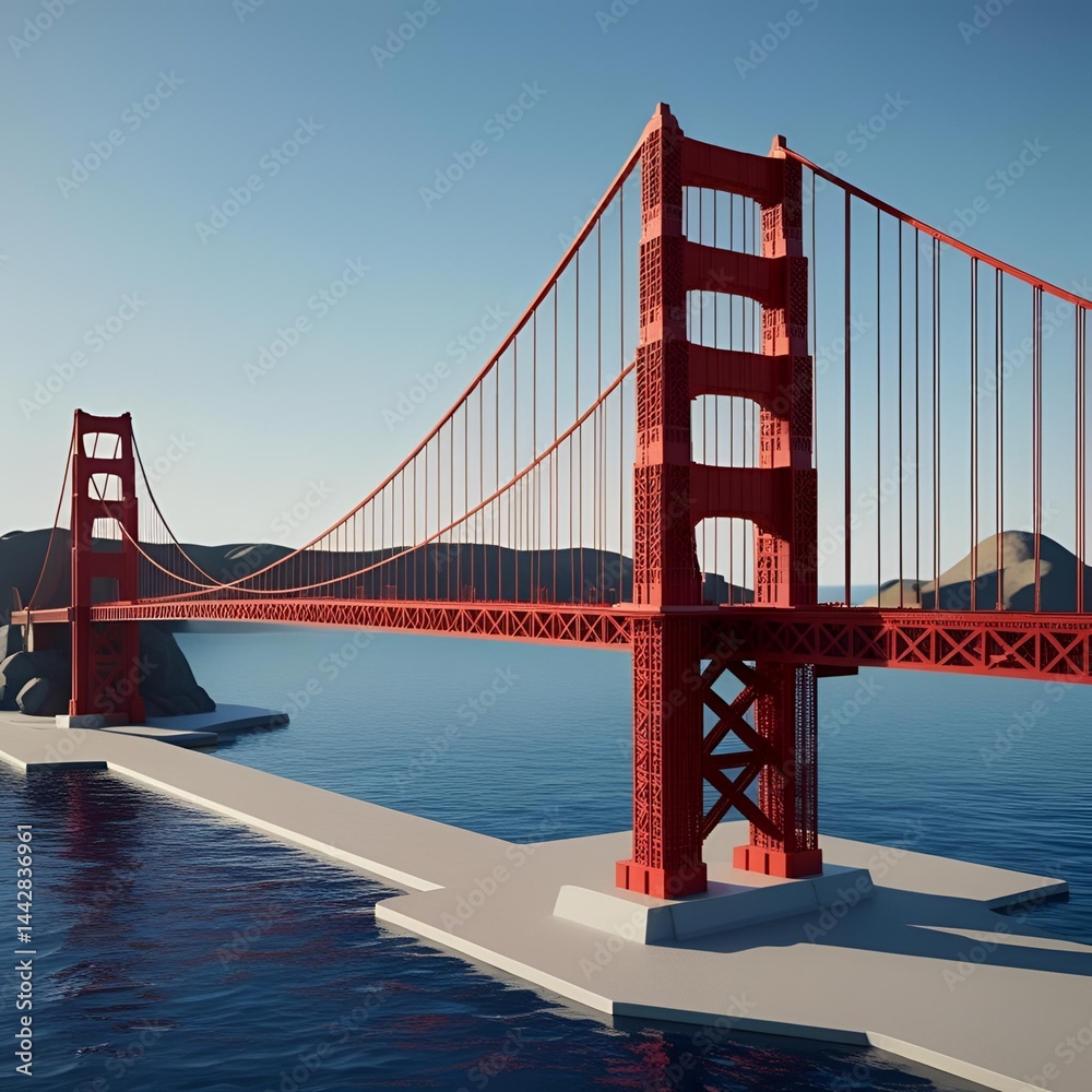 Fototapeta premium Golden Gate Bridge in Voxel 3D Block Style