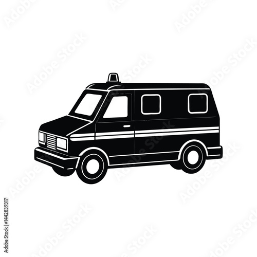 Ambulance Silhouette Vector, Emergency Medical Van, Black Isolated Rescue Car Illustration for Health Services
