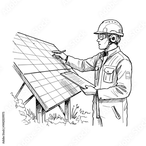 engineer worker inspecting solar panels, 