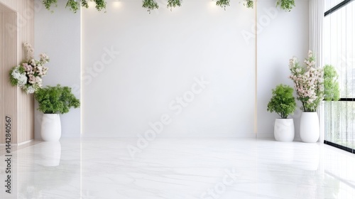 Modern, minimalist interior, empty room, natural light