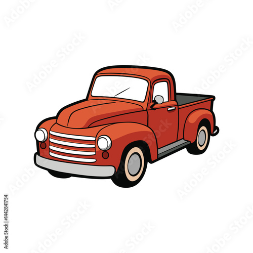Vintage Pickup Truck Vector Illustration, Classic Retro Farm Vehicle, Antique American Transport Graphic Design