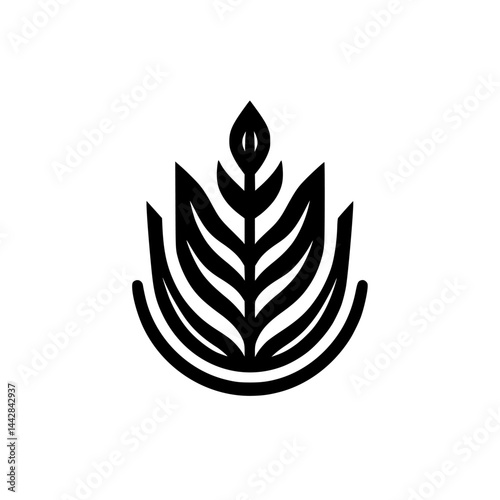 Abstract Stylized Plant Leaf Logo Icon Design in Black and White - Minimalist Graphic Symbol