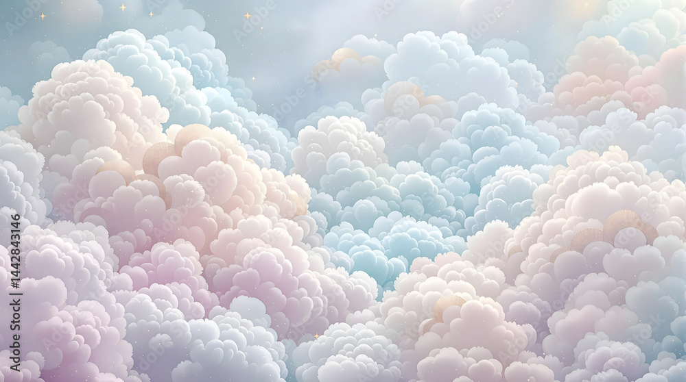Obraz premium Pastel Dreamland A Whimsical Cloudscape Illustration