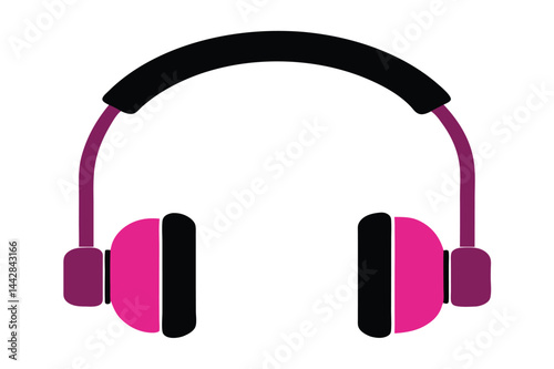 Flat design headphones with purple and pink accents for audio listening