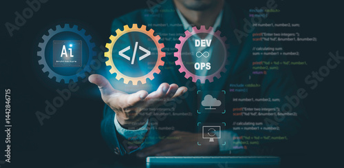 Ai architecture concept. Businessmen use agentic AI assistants, Artificial Intelligence, Development tools, Operations programming technology, DevOps software development, code management, testing