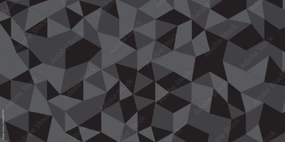 Obraz premium Abstract geometric black and gray background seamless mosaic and low polygon triangle texture wallpaper. Triangle shape retro wall grid pattern geometric ornament tile vector square element.