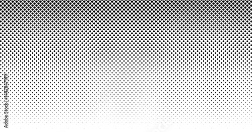 Black and White Halftone Dot Gradient Background.Abstract black and white halftone banner background with gradient fading dot pattern .Monochrome Effect. Vector illustration