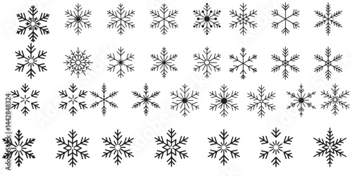 set of black vector various snowflakes silhouettes icon