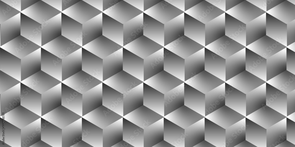 Abstract square gradient white cubic square shape backdrop texture. cube geometric wall and floor vector diamond hexagon triangle wallpaper background.	