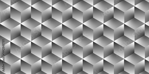Abstract square gradient white cubic square shape backdrop texture. cube geometric wall and floor vector diamond hexagon triangle wallpaper background.	