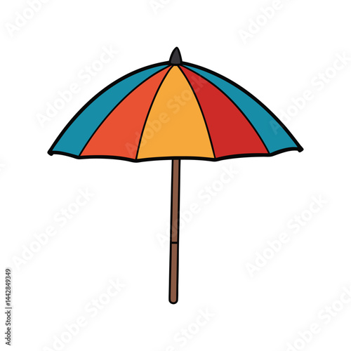 Beach Umbrella Vector Illustration, Summer Holiday Shade Icon, Tropical Vacation Relaxation Clipart, Coastal Graphic