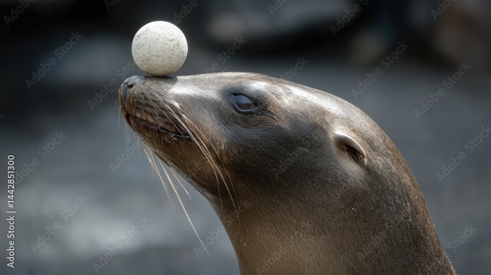 Fototapeta premium Sea Lion Balancing Act: A Ball on the Nose