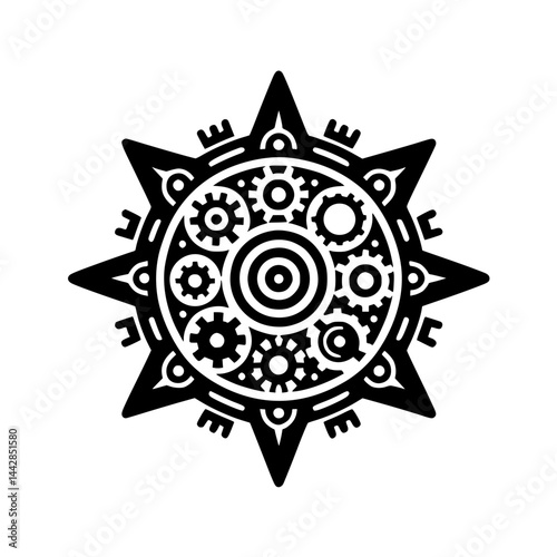 Intricate Mechanical Star Emblem with Gears and Clockwork - Vector Illustration