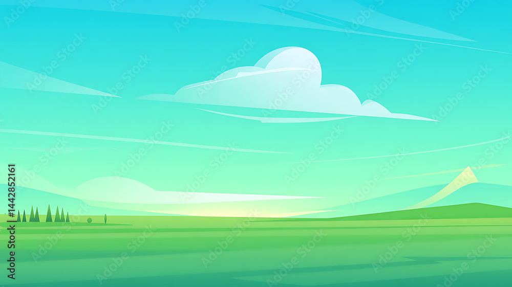 Obraz premium Serene landscape idyllic scenery peaceful meadow under a bright sky breathtaking view