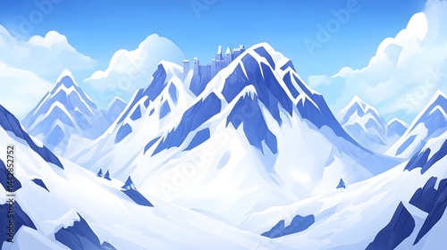 Wallpaper Mural Majestic snow-capped mountains with a castle peak, under a bright blue sky Torontodigital.ca