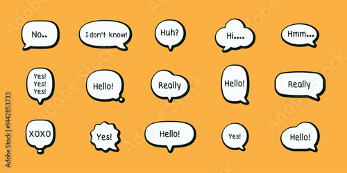 Set of speech bubble icons. Chat bubbles isolated on orange background. Chat icon set.
