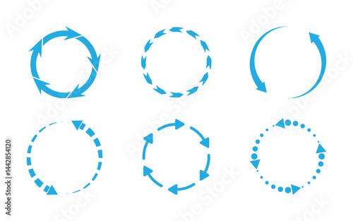Circle arrows icon set. Round reload sign, repeat icon, rotate arrows, Vector illustration