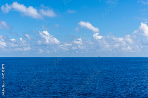 Beautiful seascape ocean horizon and blue sky at summer season. Beautiful seascape background concept and empty space.