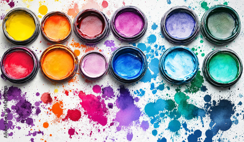 colorful watercolor paints cans