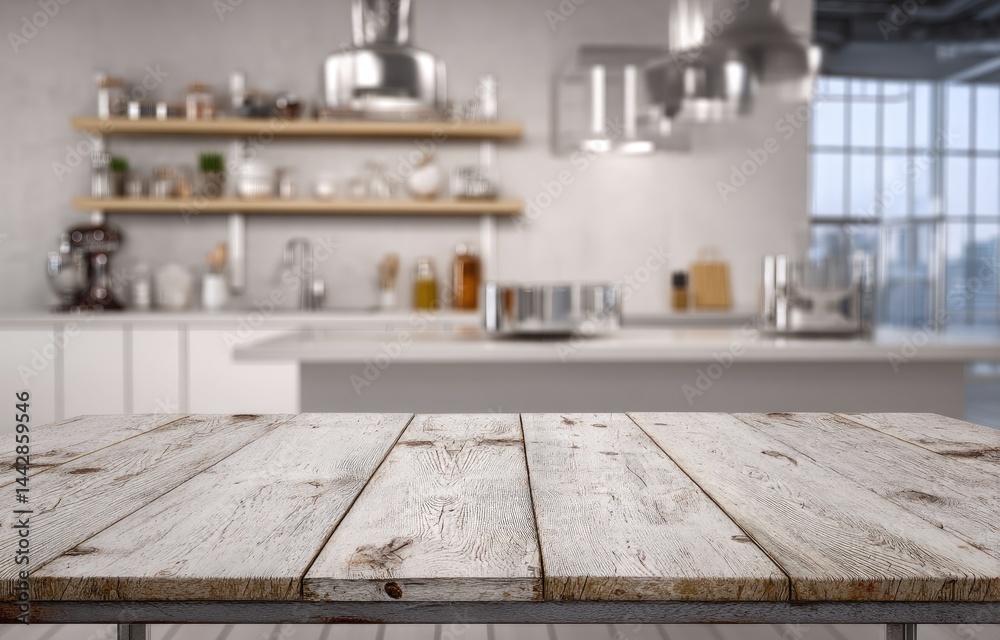 Light wood table top in kitchen Light wood table top in kitchen