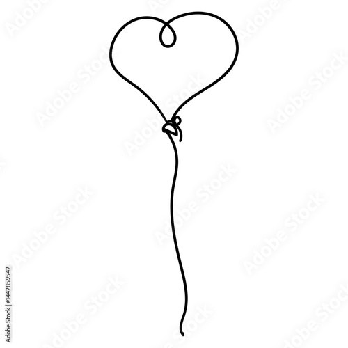 Dessin en ligne continue d'un ballon de baudruche en forme de cœur