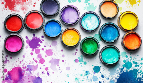 colorful watercolor paints cans