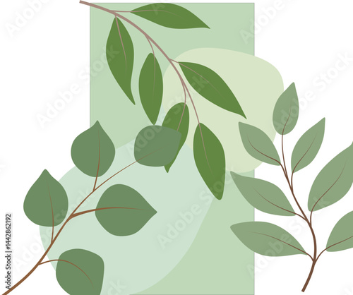 Abstract Botanical Boho Composition with Organic Shapes and Mid Century Modern Foliage Design