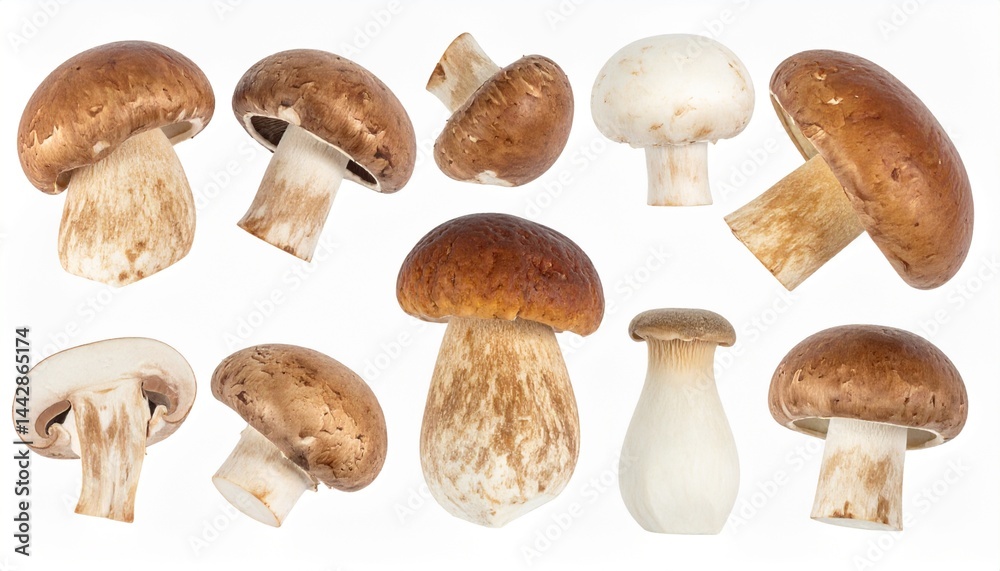Assorted Fresh Mushrooms Variety with Clipping Path on Isolated White Background Assorted Fresh Mushrooms Variety with Clipping Path on Isolated White Background