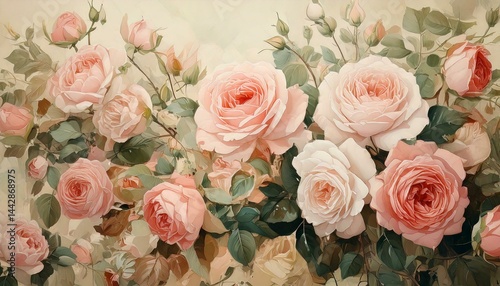 elegance, customizable, editable, roses, beige, pink, dusty pink, green, floral, design, subtle, vintage, romantic, nature, soft, aesthetic, decor, modern, style, beauty, pattern, texture, minimalisti