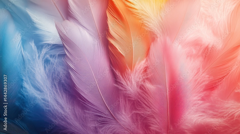 Fototapeta premium Vibrant multicolored feather texture with soft pastel hues and delicate details
