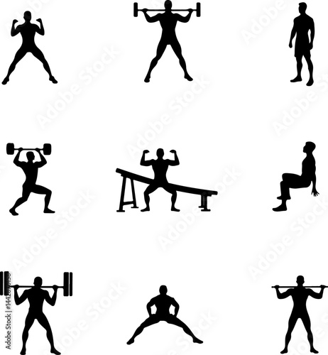 Weightlifting and Exercise Silhouettes vector