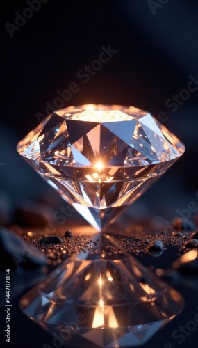 Radiant diamond, intricate cut, deep contrast , reflection, gleam, brilliant