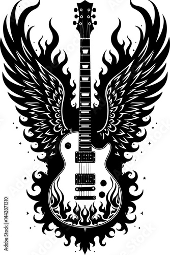 Electric Guitar with Fiery Wings