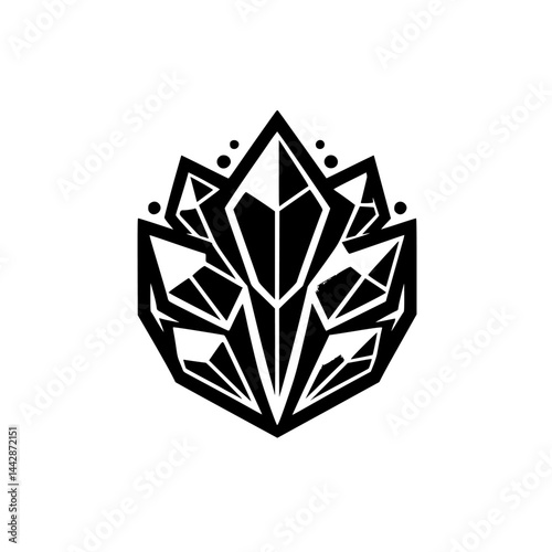 Abstract Geometric Black & White Crystal Lotus Icon Symbol