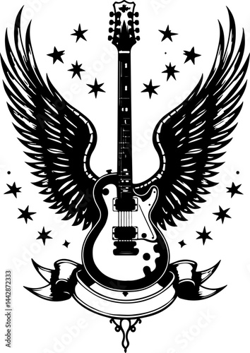 Electric Guitar with Fiery Wings