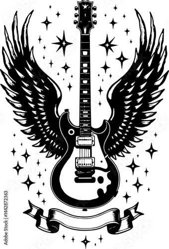 roll, Rock music, Musical instrument, Freedom, Winged Electric Guitar  skull  with Stars and Banner vector bundle