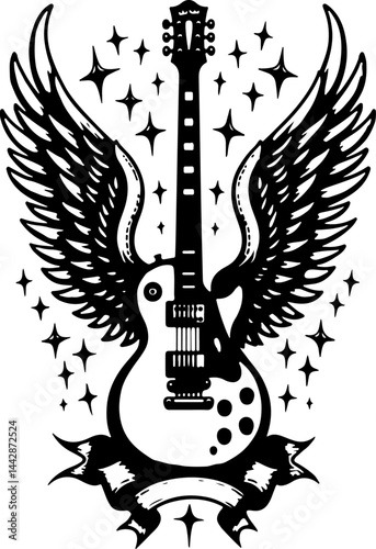 roll, Rock music, Musical instrument, Freedom, Winged Electric Guitar  skull  with Stars and Banner vector bundle