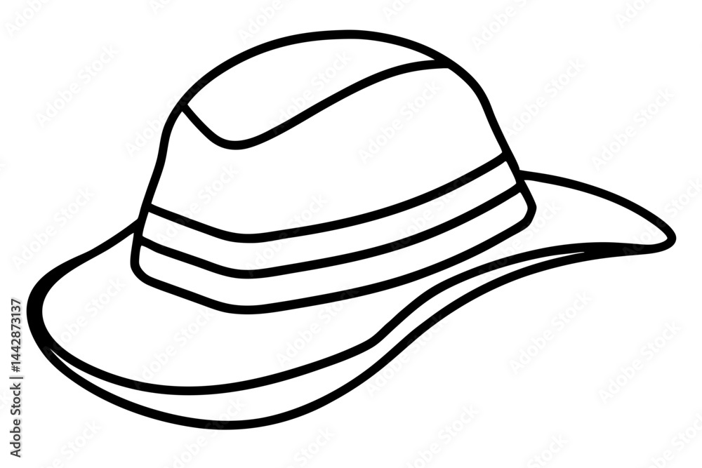 Folded Sun Hat Line Art Vector Illustration Folded Sun Hat Line Art Vector Illustration