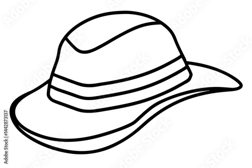 Folded Sun Hat Line Art Vector Illustration