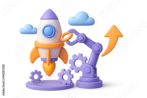 3D Rocket Upgrade Concept with Robotics and Geometric Elements