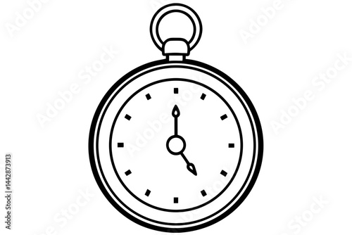 Old Folding Pocket Watch Line Art Vector Illustration