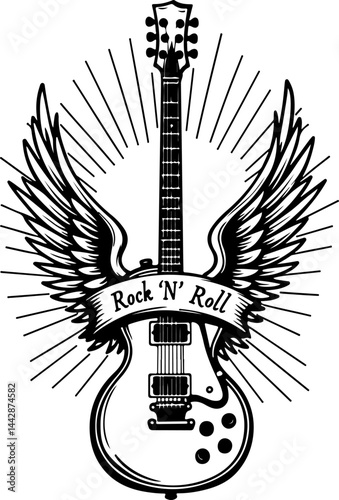 roll, Rock music, Musical instrument, Freedom, Winged Electric Guitar  skull  with Stars and Banner vector bundle
