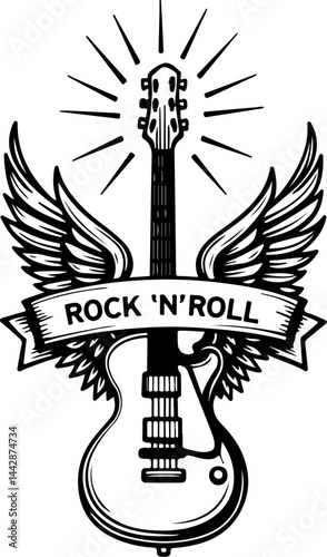 roll, Rock music, Musical instrument, Freedom, Winged Electric Guitar  skull  with Stars and Banner vector bundle
