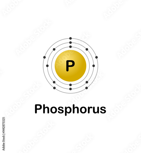 Vector illustration of an electron configuration diagram of the element Phosphorus (P) on a white background.