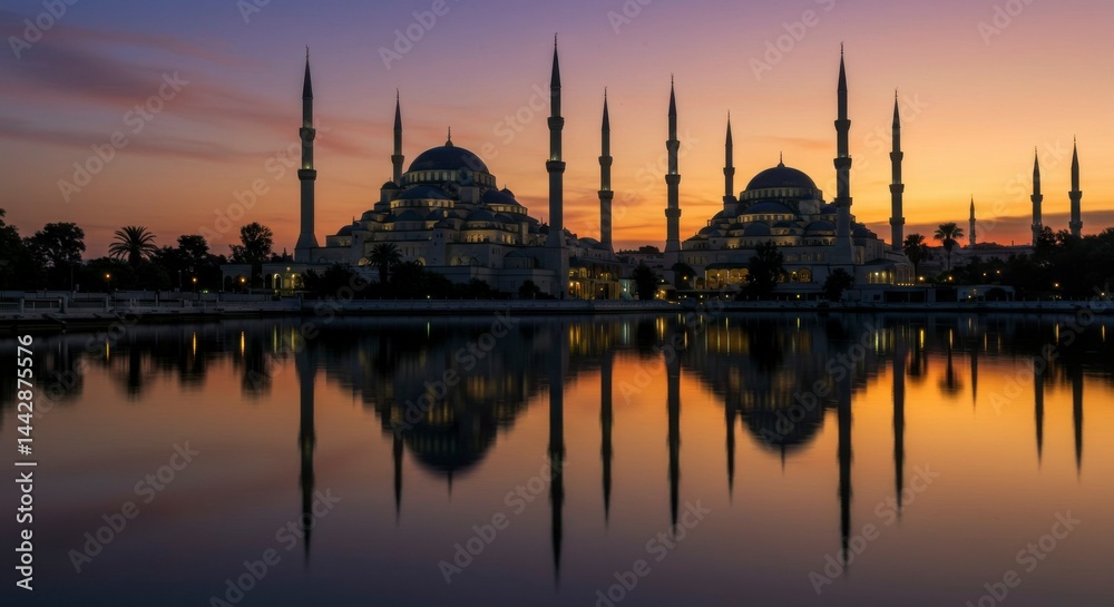 Obraz premium Mosque silhouettes at sunrise