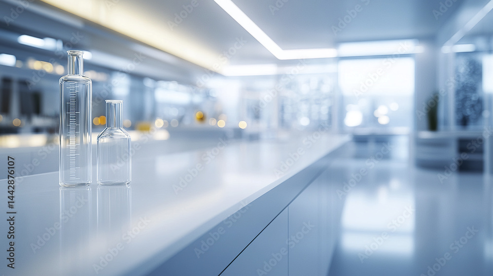 Fototapeta premium modern science laboratory with clear glass containers sleek white countertop, evoking sense