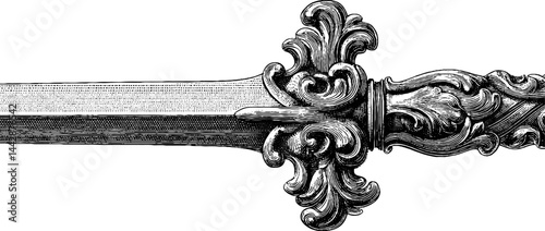 Intricate medieval sword engraving for historical design and art projects