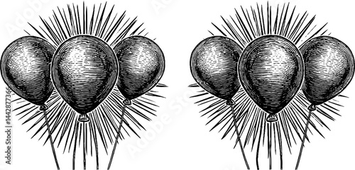 Vintage engraved balloon illustration set for celebration and joyful design
